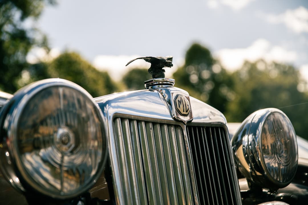 Leaping mascot and chrome grille on a pre-war MG